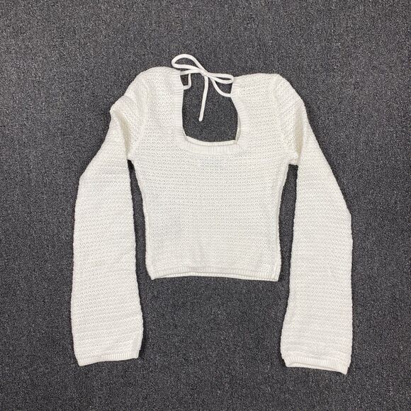 Hollister Women's Crochet Knit Pull Over Sweater Ivory Long Bell Sleeve Size XS - Picture 4 of 4